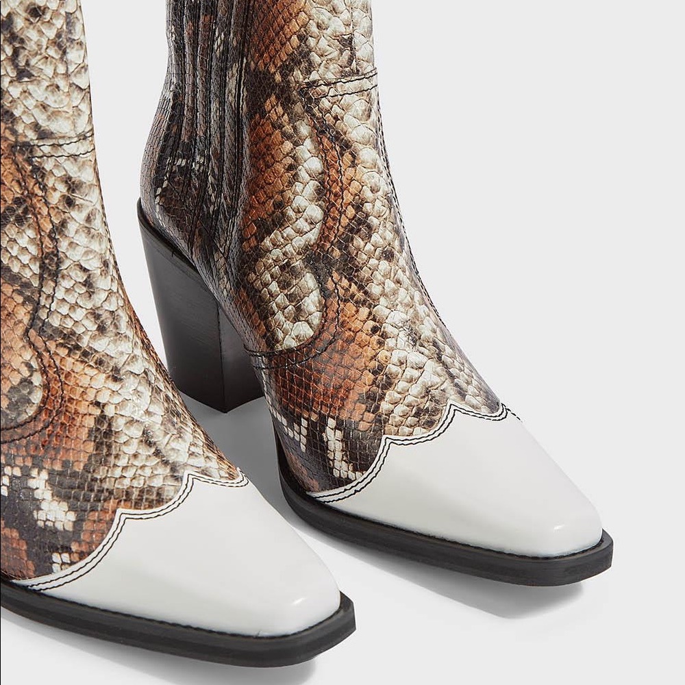 Ganni Snakesin Leather Ankle/Cowboy Boots